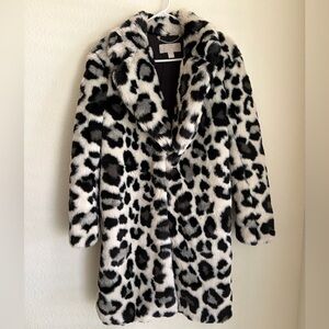 Michael Kors Black and White Animal Print Faux Fur Coat
